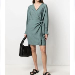 Vince Sage Green Long-Sleeve Wrap Mini Dress